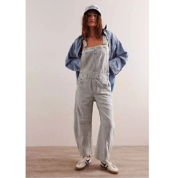 Free People We The Free Good Luck Striped Overalls Jumpsuit Striped M - Picture 1 of 4